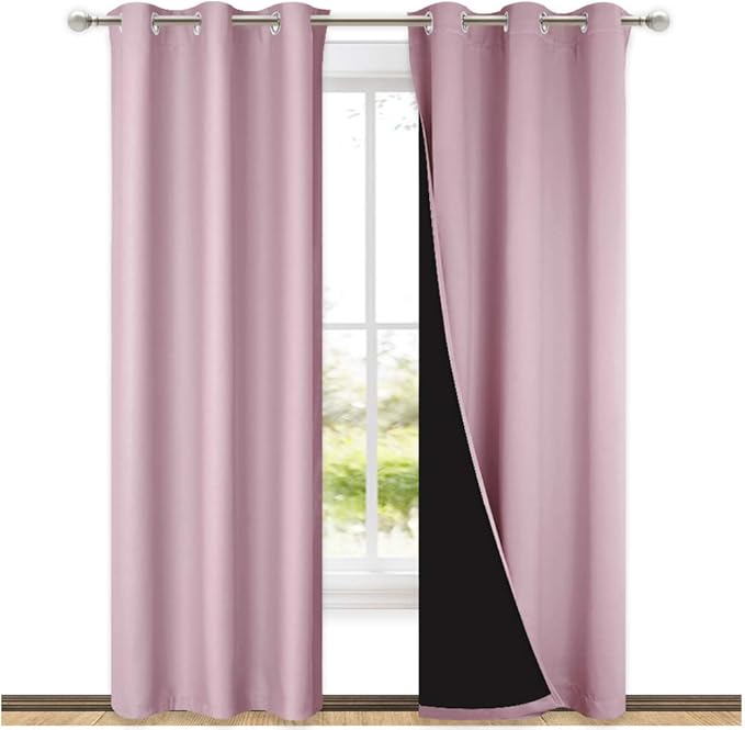 NICETOWN 100% Blackout Window Curtain Panels, Heat and Cold Blocking Drapes with Black Liner for Nursery, 84-inch Drop Thermal Insulated Draperies (Lavender Baby Pink, 2 Pieces, 42-inch Wide)