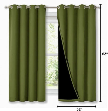 NICETOWN 100% Blackout Curtain Panels, Thermal Insulated Black Liner Curtains for Nursery Room, Noise Reducing and Cold Blocking Drapes for Windows (2 PCs, Olive Green, 52-inch Wide by 63-inch Long)