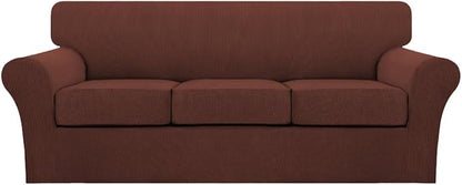 Turquoize 4 Piece Sofa Covers for 3 Cushion Couch Sofa Slipcover Soft Couch Cover for Dogs-Washable Sofa Furniture Cover with 3 Individual Cushion Covers (3 Cushion Sofa, Burnt Brick)
