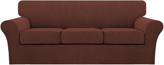 Turquoize 4 Piece Sofa Covers for 3 Cushion Couch Sofa Slipcover Soft Couch Cover for Dogs-Washable Sofa Furniture Cover with 3 Individual Cushion Covers (3 Cushion Sofa, Burnt Brick)