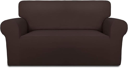 PureFit Super Stretch Sofa Slipcover – Spandex Non Slip Soft Couch Sofa Cover, Washable Furniture Protector with Non Skid Foam and Elastic Bottom for Kids, Pets （Loveseat, Chocolate）