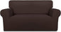 PureFit Super Stretch Sofa Slipcover – Spandex Non Slip Soft Couch Sofa Cover, Washable Furniture Protector with Non Skid Foam and Elastic Bottom for Kids, Pets （Loveseat, Chocolate）