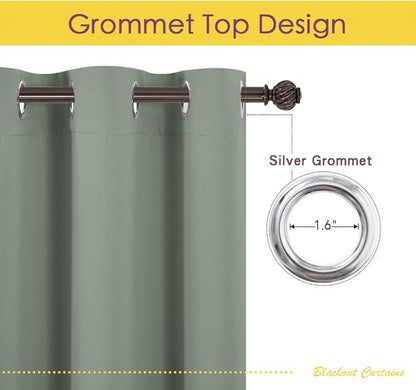 NICETOWN Greyish Green Blackout Draperies Curtains for Kids Room, Window Treatment Thermal Insulated Solid Grommet Blackout Drape Panels for Bedroom (Set of 2, 70 by 72 inches)