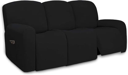 PureFit Super Stretch 3 Seats Recliner Chair Sofa Couch Cover with Pocket – Non Slip Soft Sofa Slipcover, Washable Spandex Reclining Furniture Protector for Kids, Pets (Recliner Sofa, Black)