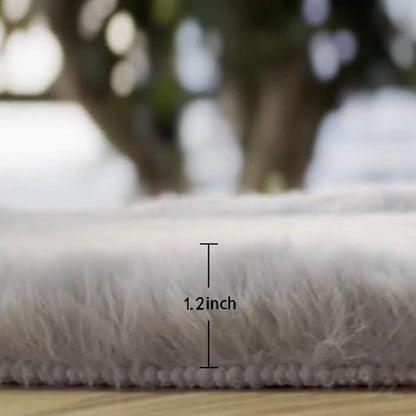 ORINOVA Grey Round Rug 3ft Machine Washable Shaggy Area Rugs for Living Room Faux Bunny Fluffy Fur Rug for Bedroom Small Circle Nursery Rug