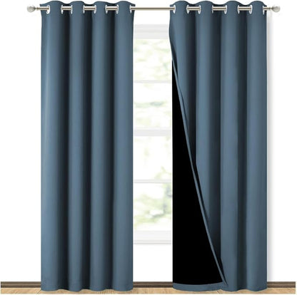 NICETOWN 100% Blackout Curtains 84 inches Long, Smoky Blue, 52 inches Wide, Pair of Energy Smart & Noise Blocking Out Drapes for Baby Room Window, Thermal Insulated Guest Room Lined Window Dressing