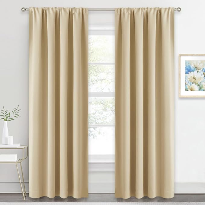 RYB HOME 2 Panels Doorway Curtains, Thermal Insulated Privacy Rod Pocket Easy Installation Drapes for Living Room Bedroom Dining Room, Width 34 by Length 80, Biscotti Beige