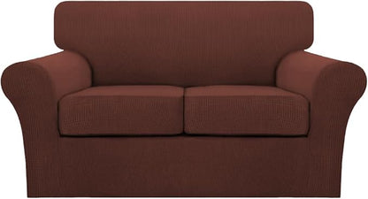 Turquoize 3 Piece Sofa Covers For 2 Cushion Couch Sofa Slipcover Soft Couch Cover For Dogs-Washable Sofa Furniture Cover With 2 Individual Cushion Covers, Thick Jacquard Fabric (Loveseat, Burnt Brick)