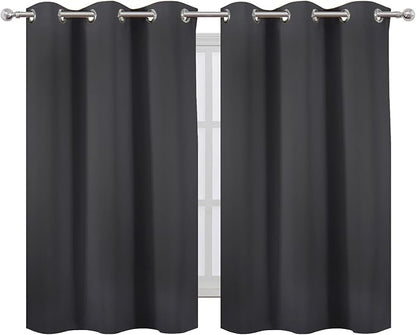LEMOMO Dark Grey Blackout Curtains 42 x 54 Inch Length Set of 2 Panels Grommet Bedroom Curtains for Living Room