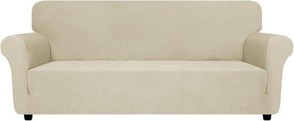ZNSAYOTX Super Stretch Couch Cover (72"-92"), New Striped Sofa Covers Fitted Slipcovers with Elastic Bottom, Dog Cat Pets Proof Spandex Fabric Comfortable & Durable (Khaki, Sofa)