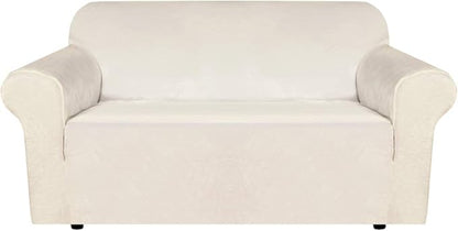 H.VERSAILTEX Stretch Velvet Loveseat Covers for 2 Cushion Couch Covers for Living Room Sofa Covers Slipcovers with Non Slip Straps Bottom, Ultra Thick Comfy Velour (Width 58"-72", Ivory)