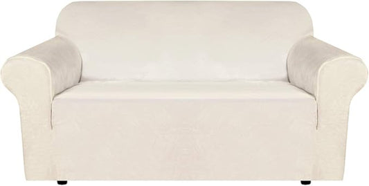 H.VERSAILTEX Stretch Velvet Loveseat Covers for 2 Cushion Couch Covers for Living Room Sofa Covers Slipcovers with Non Slip Straps Bottom, Ultra Thick Comfy Velour (Width 58"-72", Ivory)