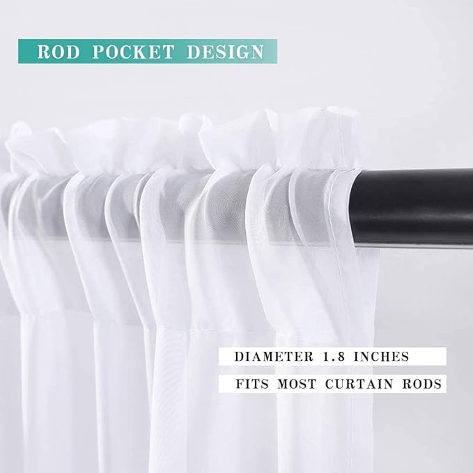 MIULEE 2 Panels Kitchen Tiers Half Window Sheer Curtains Rod Pocket Voile Drapes for Kitchen Bathroom Small Windows 29 by 45 Inch White