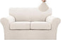 Turquoize 3 Piece Sofa Covers for 2 Cushion Couch Loveseat Slipcover Soft Couch Cover for Dogs-Washable Sofa Furniture Cover with 2 Individual Cushion Covers, Thick Jacquard Fabric (Loveseat, Ivory)