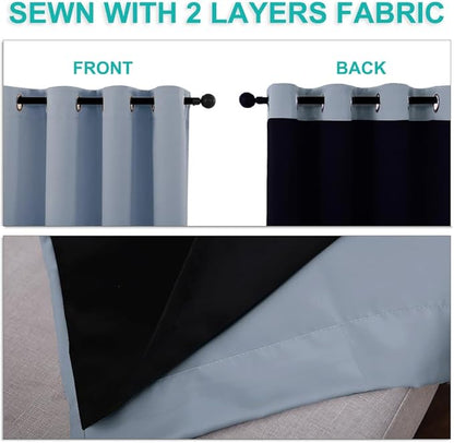 NICETOWN 100% Blackout Short Curtains with Black Liners, 2 Panels, 37" W by 40" L, Vintage Blue, Solid Thermal Insulated Full Blackout 2-Layer Lined Drapes, Energy Efficiency Window Drapes for Bedroom