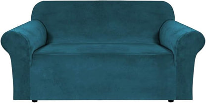 H.VERSAILTEX Stretch Velvet Loveseat Covers for 2 Cushion Couch Covers for Living Room Sofa Covers Slipcovers with Non Slip Straps Bottom, Ultra Thick Comfy Velour (Width 58"-72", Deep Teal)