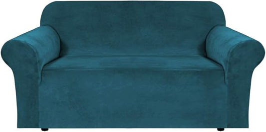 H.VERSAILTEX Stretch Velvet Loveseat Covers for 2 Cushion Couch Covers for Living Room Sofa Covers Slipcovers with Non Slip Straps Bottom, Ultra Thick Comfy Velour (Width 58"-72", Deep Teal)