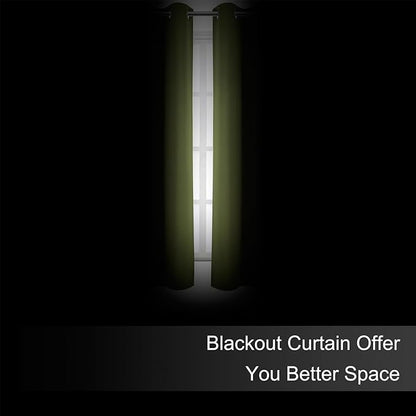 LEMOMO Blackout Curtains 66 x 72 Inch Long Olive Green Curtains Set of 2 Panels Room Darkening Curtains for Bedroom and Living Room