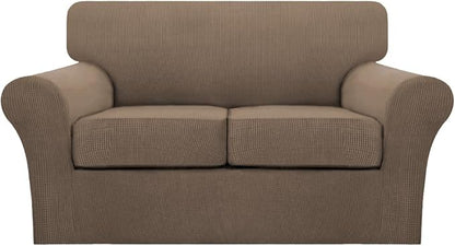 Turquoize 3 Piece Sofa Covers for 2 Cushion Couch Sofa Slipcover Soft Couch Cover for Dogs-Washable Sofa Furniture Cover with 2 Individual Cushion Covers, Thick Jacquard Fabric (Loveseat, Macchiato)