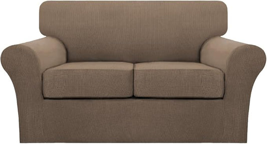 Turquoize 3 Piece Sofa Covers for 2 Cushion Couch Sofa Slipcover Soft Couch Cover for Dogs-Washable Sofa Furniture Cover with 2 Individual Cushion Covers, Thick Jacquard Fabric (Loveseat, Macchiato)