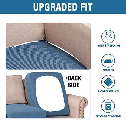 H.VERSAILTEX Super Stretch Couch Cushion Covers Sofa Cushion Slipcovers Jacquard Fabric Individual Seat Couch Slipcover Sets for Pets with Elastic Bottom(3 Packs Cushion Sofa Covers, Dusty Blue)
