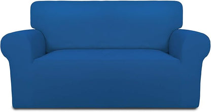 PureFit Super Stretch Sofa Slipcover – Spandex Non Slip Soft Couch Sofa Cover, Washable Furniture Protector with Non Skid Foam and Elastic Bottom for Kids, Pets （Loveseat, Classic Blue）