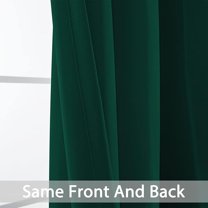 Yakamok Blackout Curtains Room Darkening Thermal Insulated Window Panels,Solid Grommet Top Drapes for Bedroom/Living Room(52Wx90L, Dark Green, 2 Panels)