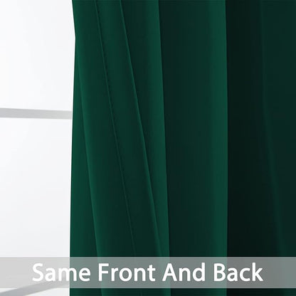 Yakamok Blackout Curtains Room Darkening Thermal Insulated Window Panels,Solid Grommet Top Drapes for Bedroom/Living Room(52Wx90L, Dark Green, 2 Panels)