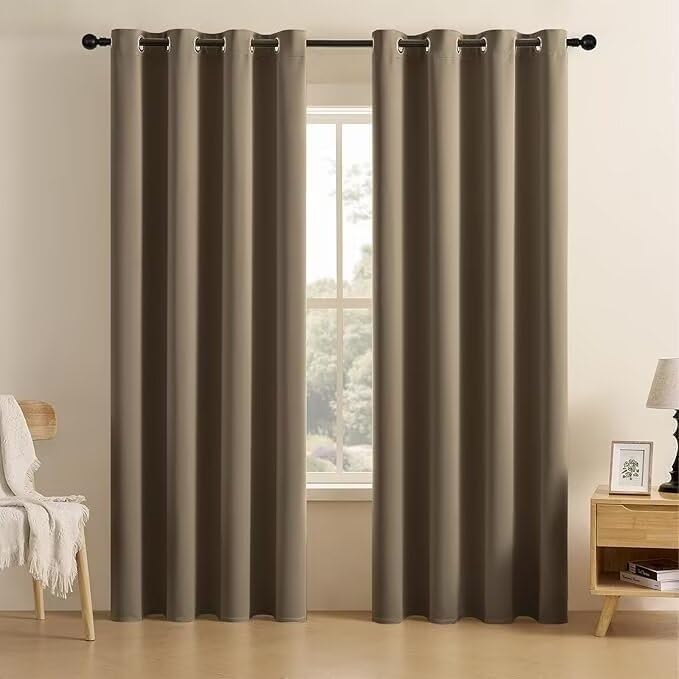 Joydeco Blackout Curtains for Bedroom 90 inch Long 2 Panels, Thermal Insulated Room Darkening Curtains with Grommets, Soft Window Drapes for Living Room (W52 x L90 Inch, Khaki)