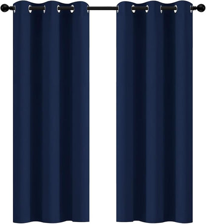 Yakamok 72 Inch Length Blackout Curtains for Bedroom, Thermal Insulated Room Darkening Grommet Top Window Drapes for Living Room,42W x 72L,Navy Blue,2 Panels