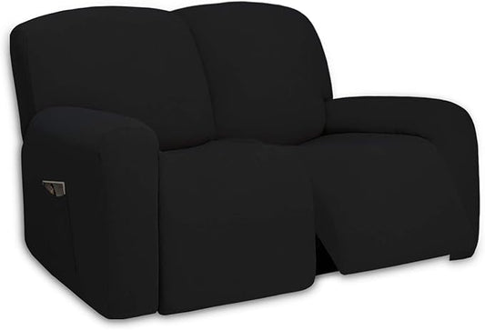 PureFit Super Stretch Loveseat Recliner Sofa Couch Cover with Pocket – 2 Seats Non Slip Soft Sofa Slipcover, Washable Reclining Furniture Protector for Kids, Pets (Recliner Loveseat, Black)