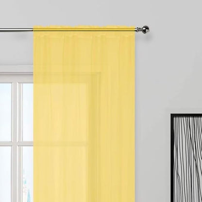 SpaceDresser Yellow Sheer Curtains 4 Panels Rod Pocket Semi-Sheer Curtain 84 Inches Long Light Filtering Voile Window Drapes for Bedroom Living Room Kitchen, Each 52W x 84L