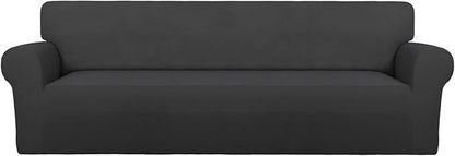PureFit Super Stretch 4 Seater Sofa Slipcover – Spandex Non Slip Soft Couch Sofa Cover, Washable Furniture Protector with Non Skid Foam and Elastic Bottom for Kids, Pets （XX Large, Dark Gray）