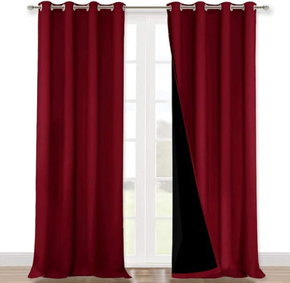 NICETOWN Cold Blocking Curtains, Truly Blackout Drapes, Heavy-Duty Full Light Shading Curtain Set with Black Liner Backing for Villa/Hall/Dorm（Burgundy Red, Set of 2, 52 inches Wide x 95 inches Long