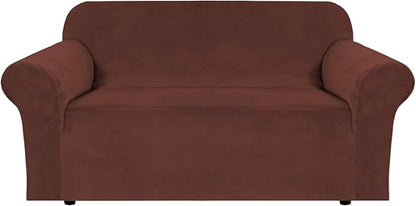 H.VERSAILTEX Stretch Velvet Loveseat Covers for 2 Cushion Couch Covers for Living Room Sofa Covers Slipcovers with Non Slip Straps Bottom, Ultra Thick Comfy Velour (Width 58"-72", Burnt Brick)
