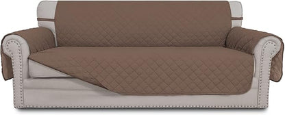 Easy-Going Reversible Couch Cover for 3 Cushion Couch Sofa Cover for Dogs Water Resistant Furniture Protector Cover with Foam Sticks Elastic Straps for Pet Cat (Sofa, Brown/Brown)
