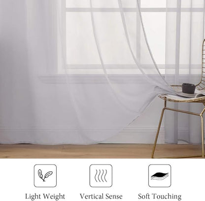 MIULEE 2 Panels Solid Color Sheer Window Curtains Elegant Window Voile Panels/Drapes/Treatment for Bedroom Living Room (54X108 Inches Light Grey)