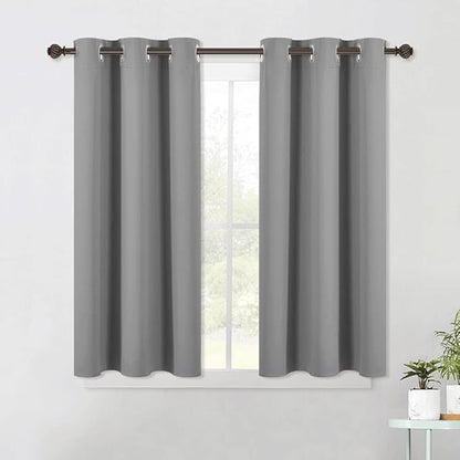 NICETOWN Silver Grey Small Window Blackout Curtain Panels for Bedroom, Thermal Insulated Grommet Top Blackout Draperies and Drapes (2 Panels, W42 x L45 -Inch)