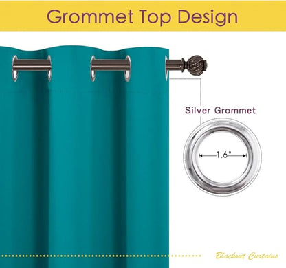 NICETOWN Thermal Insulated Peacock Teal Curtains for Living Room, Window Treatment Solid Grommet Room Darkening Drape Panels for Bedroom (Set of 2, 70 by 95 inches Long)