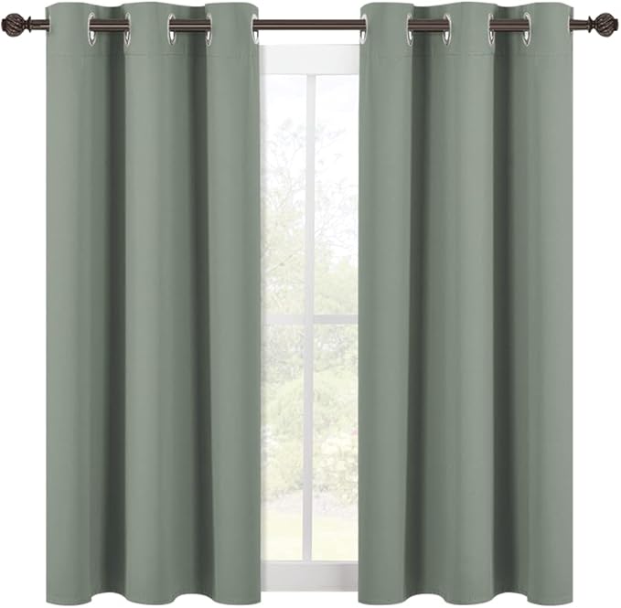 NICETOWN Modern Blackout Curtains Noise Reducing, Thermal Insulated and Privacy Room Darkening Drape Panels for Boy's Guest Room Door Small Short Window (Greyish Green, 2 Panels, W42 x L54 -Inch)