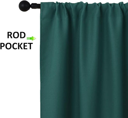 NICETOWN 2 Panels Blackout Curtains, Rod Pocket Thermal Insulated Drapes for Kitchen, Heavy Duty Small Window Treatment for Dorm Room, Studio Apartment, Basement (Hunter Green, W42 x L30)