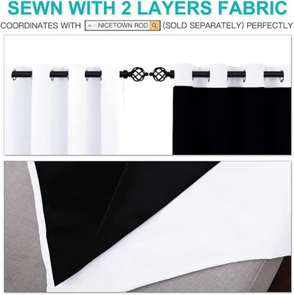 NICETOWN 100% Blackout Curtains 54 inches Long, Double-Deck Completely Blackout Window Treatment Thermal Insulated Lined Drapes for Small Window (White, 1 Pair, 52 inches Width Each Panel)