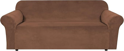 H.VERSAILTEX Stretch Velvet Sofa Covers Large Couch Covers Sofa Slipcovers Furniture Protector Soft with Non Slip Elastic Bottom, Feature Thick Comfy Rich Velour (Extra Wide Sofa 98"-105", Caramel)