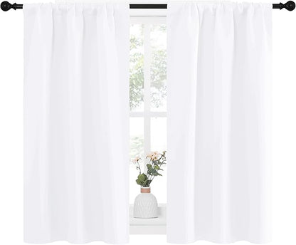 NICETOWN RV Curtains for Camper Windows, White Kitchen Window Drapes, Home Decoration Light Filtering for Small Window (34 Inches Wide by 40 Inches Long, 1 Pair)