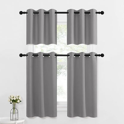NICETOWN Small Curtain for Half Window, Blackout Short Window Treatment Curtains Solid Grommet Drapers for Bathroom/Living Room, 42" Wide x 36" Long 1.2 inches Header, Silver Grey, 1 Pair