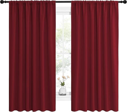 NICETOWN Christmas Patio Door Blackout Curtains, Noise Reducing Curtains and Drapes with Rod Pocket for Wide Window (62" Wide by 63" Long, Burgundy Red, 2 Panels)