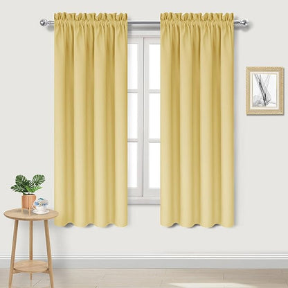 DWCN Blackout Curtains for Bedroom – Rod Pocket Thermal Insulated Noise Reducing Noise Reducing Drapes for Living Room, W 38 x L 63 Inch, 2 Panels, Light Yellow