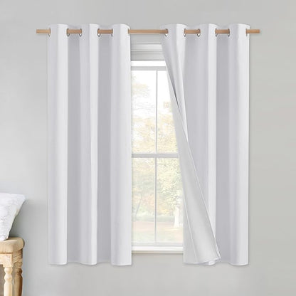 NICETOWN 100% Absolutely Blackout Linen Curtains with Thermal Insulated White Liner, White, 42 inches Wide, 45 inches Length Energy Saving Curtains for Cupboard 2 Panels Set, Vertical Blinds