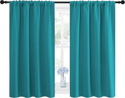 NICETOWN Peacock Blue Blackout Curtains Panels for Window, Thermal Insulated Rod Pocket Blackout Drapes/Draperies for Living Room (2 Panels, W42 x L48 inches)