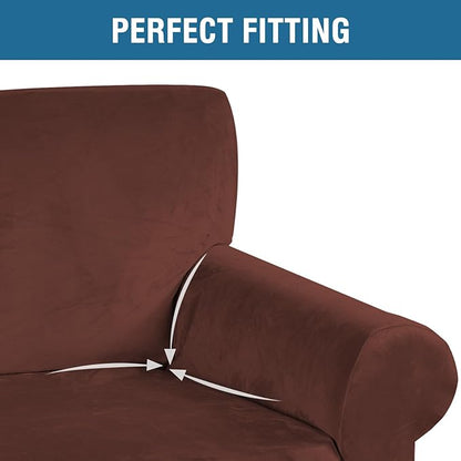 H.VERSAILTEX Stretch Velvet Sofa Covers Large Couch Covers Furniture Protector Soft with Non Slip Elastic Bottom, Feature Thick Comfy Rich Velour (Extra Large Sofa 98"-105", Burnt Brick)